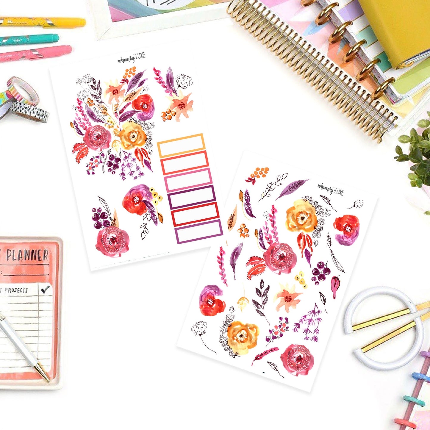 Freestyle Floral- Watercolor Line Art Planner Stickers