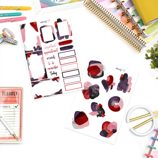 Amor Abstracts - Pink, Red and Purple Color Watercolor Abstract Planner Stickers