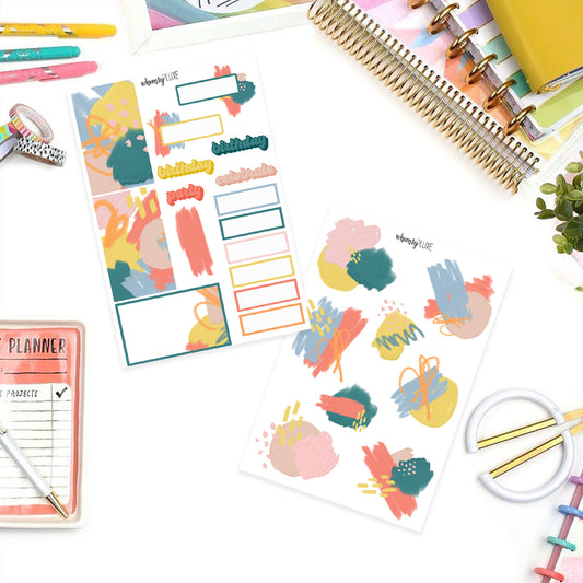 Birthday Sticker Abstracts - Pastel Bright Abstract Planner Stickers for Happy Planner