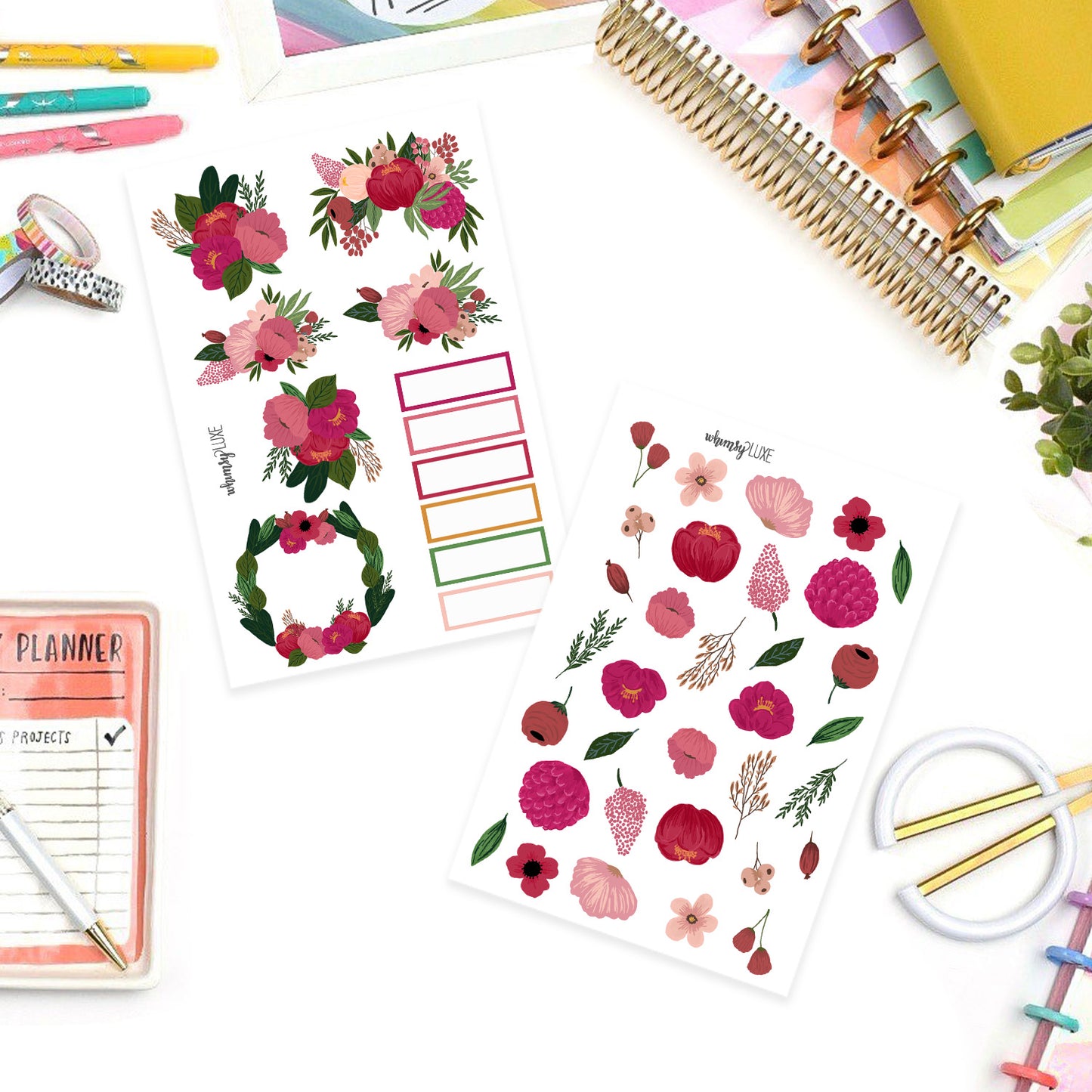 Fuschia Floral- Floral Planner Stickers