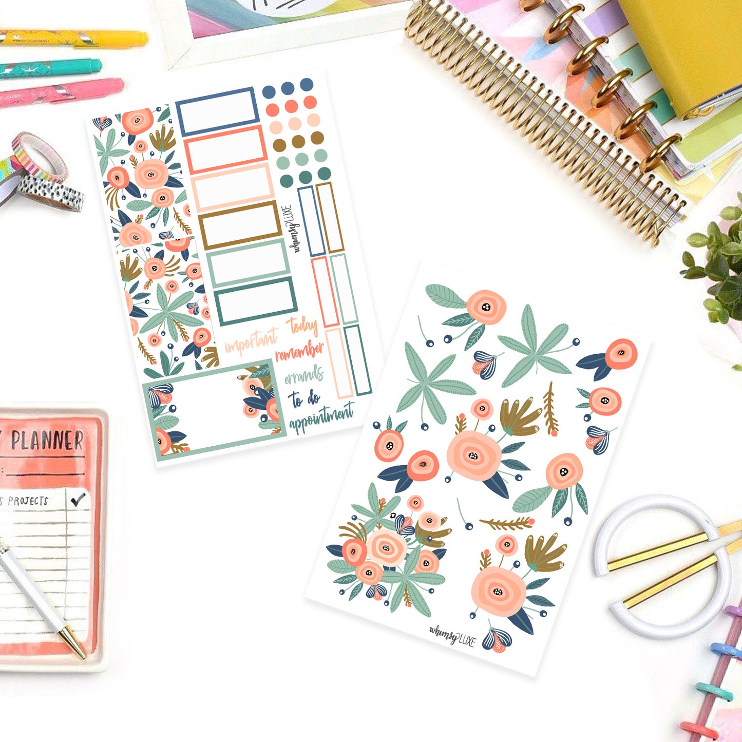 Modern Mint- Floral Planner Stickers