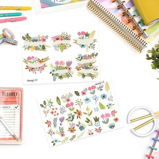 Floral Banners- Floral Planner Stickers