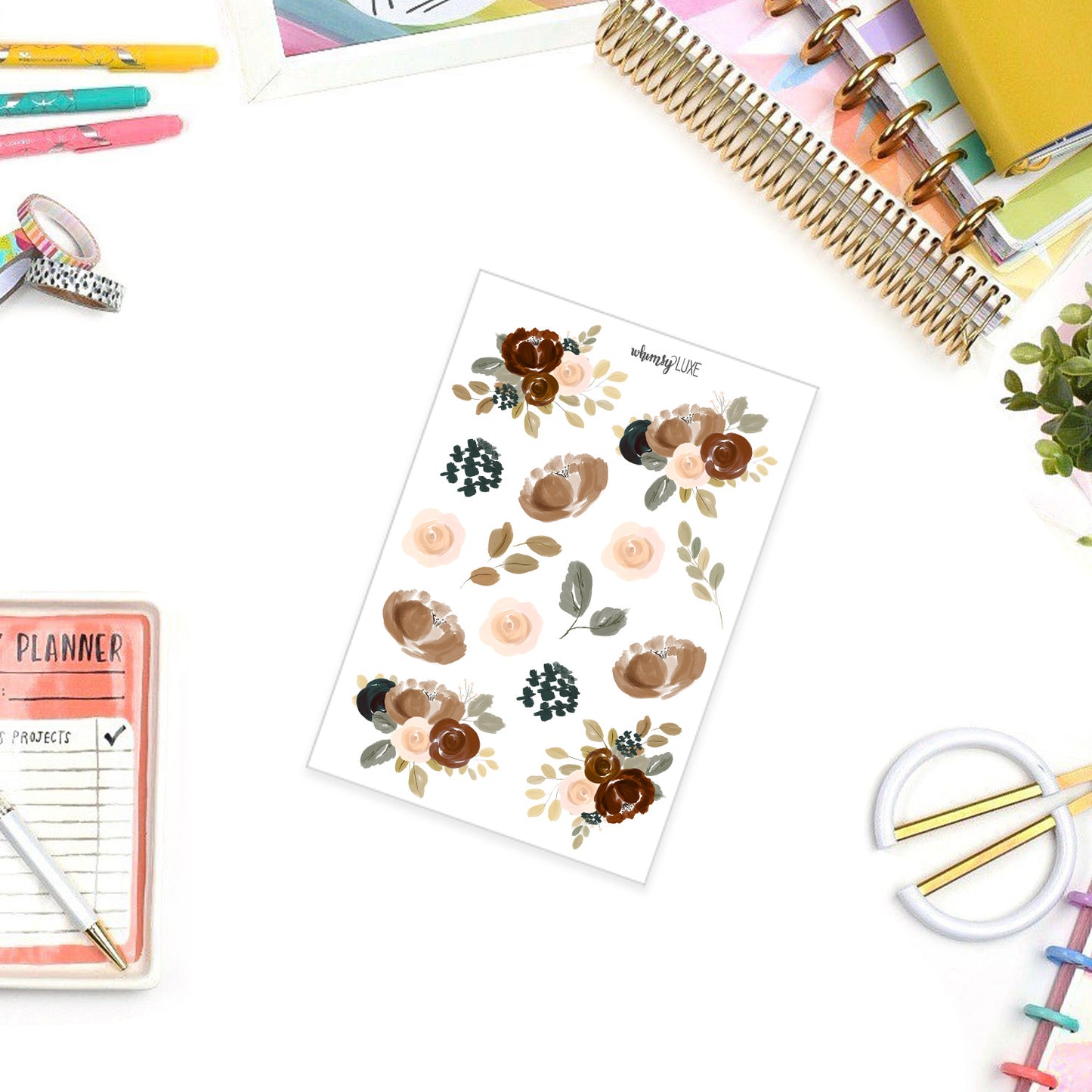 ** Mirage Bloom - Neutral Fall Color Floral Planner Stickers