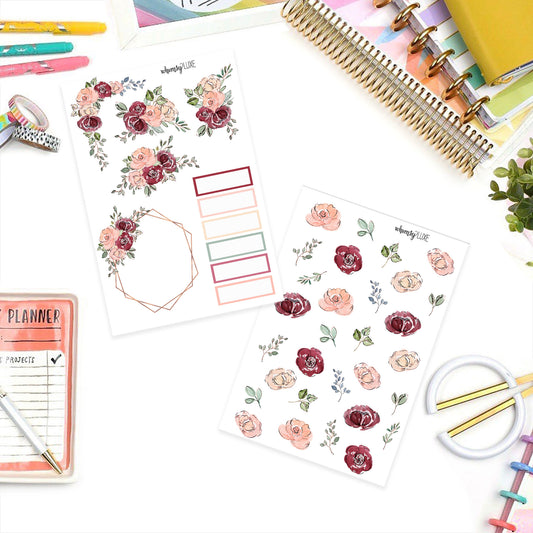 First Blush Floral- Red and Blush Floral Planner Stickers